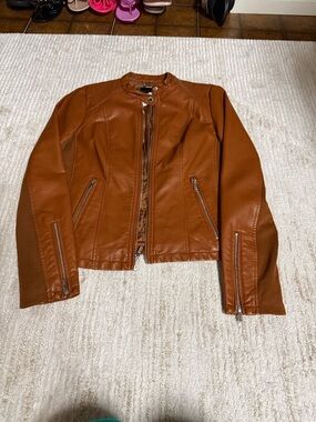 Express Women's Cognac Faux Leather Moto Jacket
